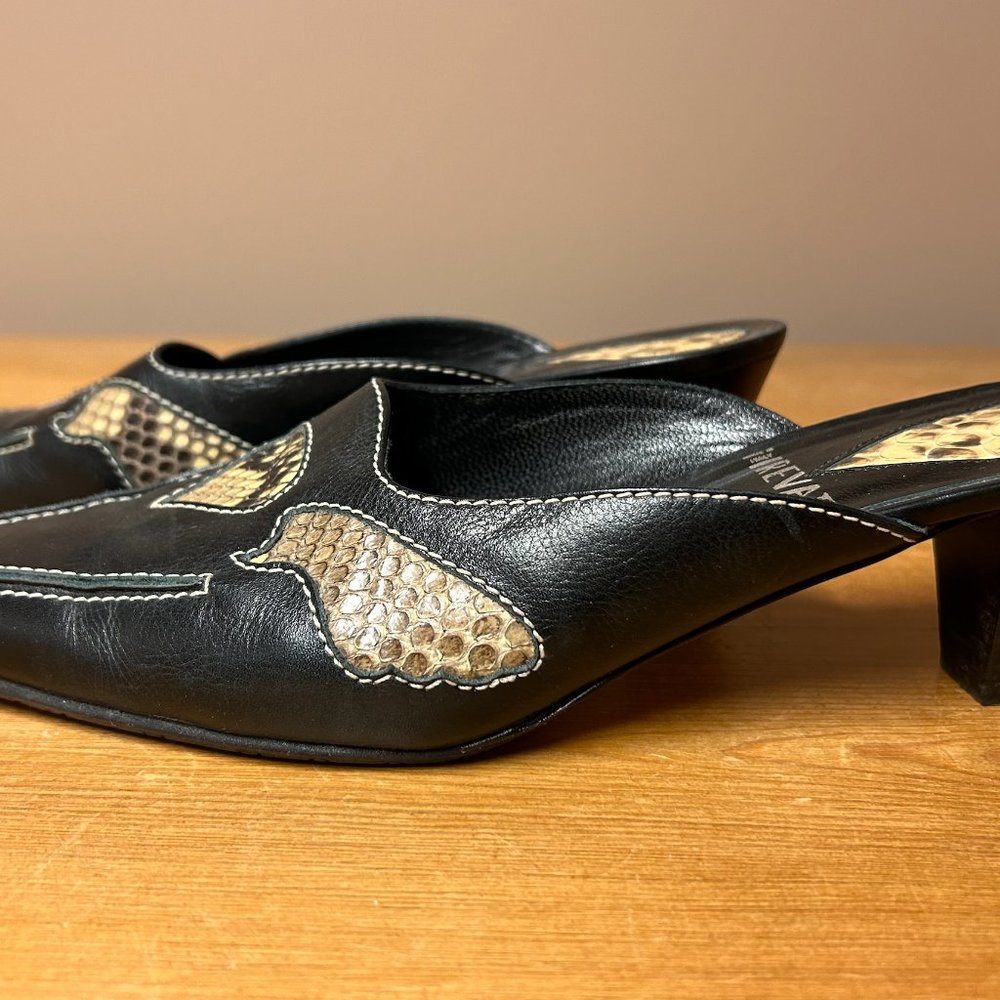 Prevata Black Calf & Python Imprint Mules - Size … - image 3